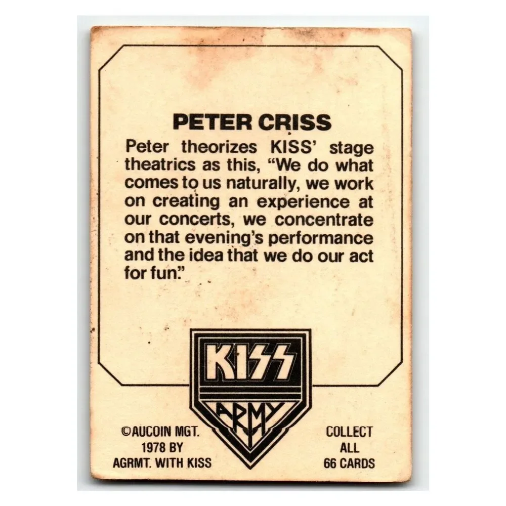 KISS Peter Criss 1978 KISS Army Aucoin MGT #2 Vintage Music Card